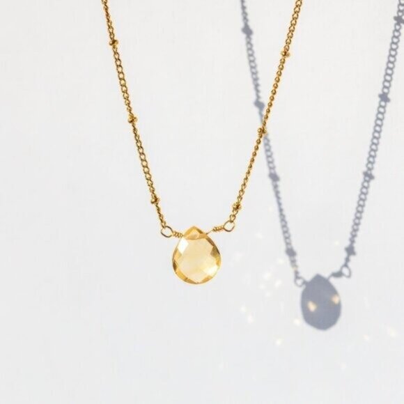 Citrine Pendant Necklace Gorgeous Everyday Necklace Waterproof Non-Tarnish Gold - Picture 4 of 12